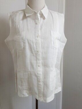 Azucar 100% Linen Guayabera Traditional Sleeveless 4-Pocket Shirt Sz XL -NWOT
